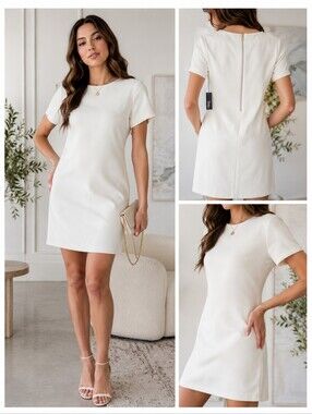 Lulu's Cream Short Sleeve Shift Mini Dress